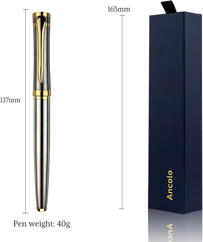 Ancolo Engraved Pens Luxury Roller Pens with 5 Gfit Box 10 extra Black Refills Metal Body Engraved with Your Message Personal Names Phone Number, Gift for Men Women