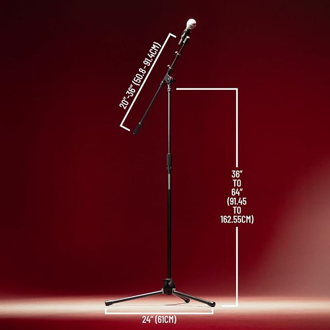 Gator Frameworks Rok-It Series Heavy Duty All Metal Telescoping Tripod Mic Stand with Adjustable 36" to 64" Height and Extendable Boom Arm, Fully Collapsible for Convenient Travel (RI-MIC-5020)