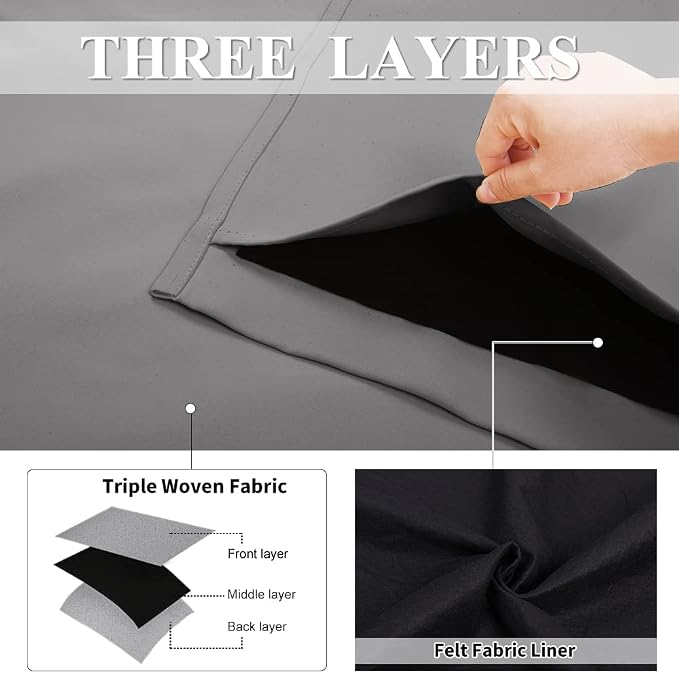 NICETOWN 3-in-1 Dampen Noise Blackout Thermal Reducing Curtains, Heavy Full Light Shading Drapes with Detachable Liner for Villa/Hall/Dorm Window（Silver Grey, Package of 2, 52" Wide x 90" Long