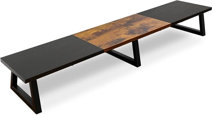 TEAMIX 42 inch Large Dual Monitor Riser, Desk Organizer Stand for TV Laptop | Extra Long Computer Stand Shelf, Wood & Steel TV Riser, Holds 300lbs, Keyboard & PS5 Storage Below, For Home Office & Gaming