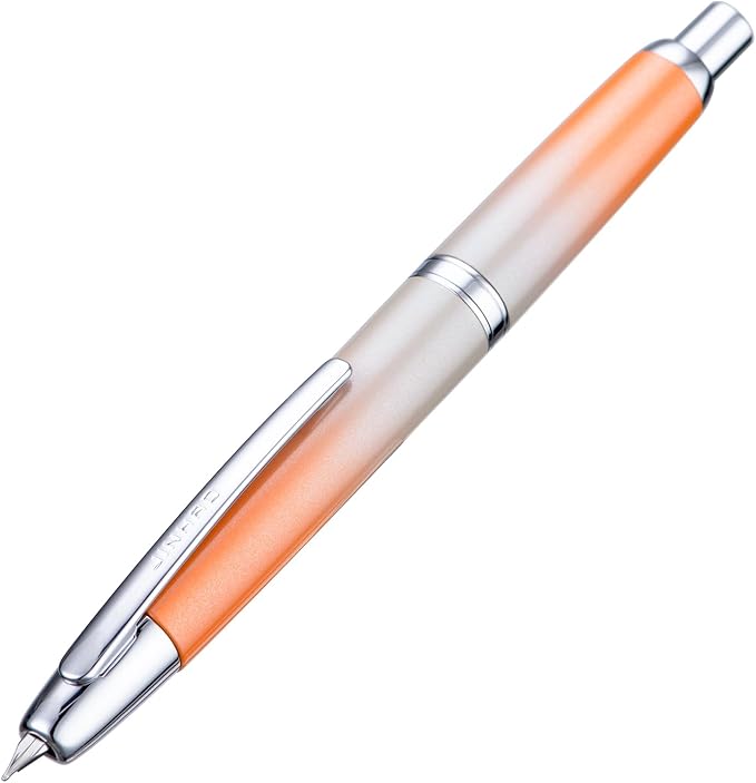 Jinhao 10 Press Fountain Pen with Box, Gradient Light Orange Retractable Medium Nib with Ink Converter Set (Silver Clip)