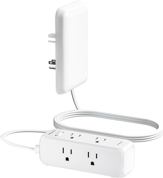 Olcorife Flat Extension Cord with Outlet Cover, Flat Plug Power Strip with 6 Outlets, 5 FT Cord Hidden Outlet Extender for Tight Spaces