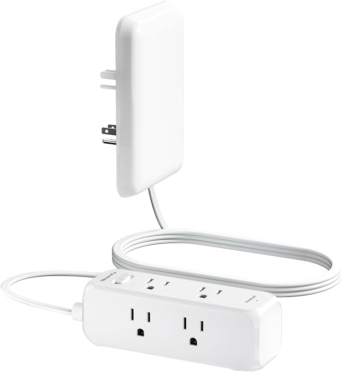Olcorife Flat Extension Cord with Outlet Cover, Flat Plug Power Strip with 6 Outlets, 3 FT Cord Hidden Outlet Extender for Tight Spaces