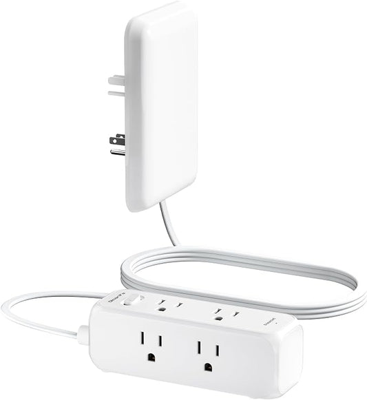 Olcorife Flat Extension Cord with Outlet Cover, Flat Plug Power Strip with 6 Outlets, 3 FT Cord Hidden Outlet Extender for Tight Spaces