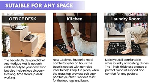 J&V TEXTILES Anti Fatigue Cushioned Comfort Mat, Ergonomically Durable, Supportive, Padded, Thick and Washable, Stain-Resistant, Kitchen, Garage, Office Standing Desk Mats (Eat Laugh Live)*
