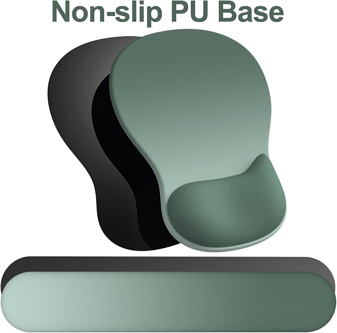 Ergonomic Mouse Pad with Wrist Rest and Keyboard Wrist Rest, Gel Mousepad and Wrist Rest for Computer Keyboard, Pain Relief, Non-Slip PU Base, Mouse Pad with Wrist Support for Gaming, Sage Green