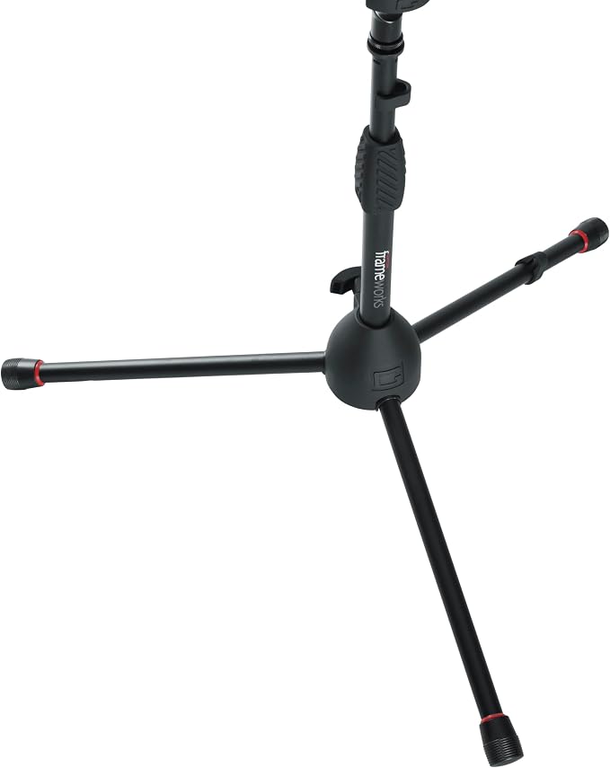Gator Frameworks Short Tripod Base Microphone Stand with Soft Grip Twist Clutch, Boom Arm, and Both 3/8" and 5/8" Adapters (GFW-MIC-2621)