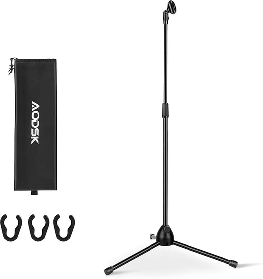 AODSK Adjustable Microphone Stand with Heavy-Weighted Tripod Base, Universal Floor Standing Mic Holder, Height Adjustable (22" to 68") Recording, Singing Practice & Stage Performance