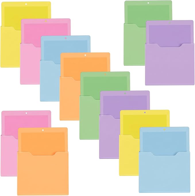 Gilprop 12 Pack Magnetic File Holder for Whiteboard, 10"x13"x1.2" Classroom Magnetic Wall File Folders, Hanging Magazine Organizer Storage Pocket for Refrigerator Mail Paper Desk Office(Macaron Color)