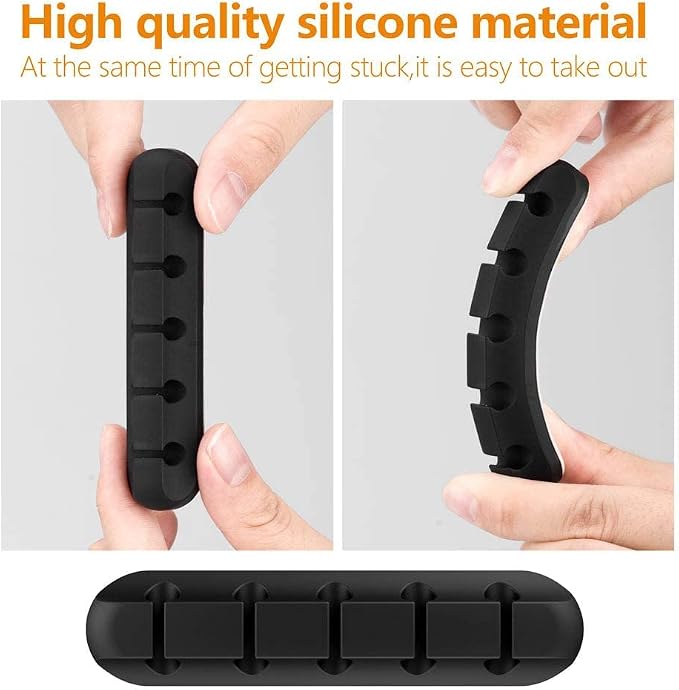 Cord Holder Cable Organizer Clips Cord Organizer for Desk, Nightstands | Self Adhesive, Office, Car, Black Silicone Cord Keeper, Cable Management, Wire Holders for phone charger Cords