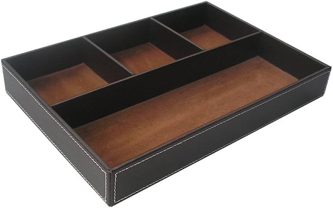 UnionBasic Flat 4-Slot Leather Desk Drawer Tray Stationery Sundries Gadget Organizer Storage Box Pen Pencil Holder Case Container (Brown)