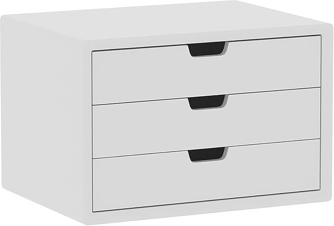 LitaEther Desk Organizer with 3 Drawers, ALEX Drawer Unit, Chic White Wood Cosmetic Makeup Organizer for Office Vanity Tabletop Storage 13.8"X 9"X10.2"