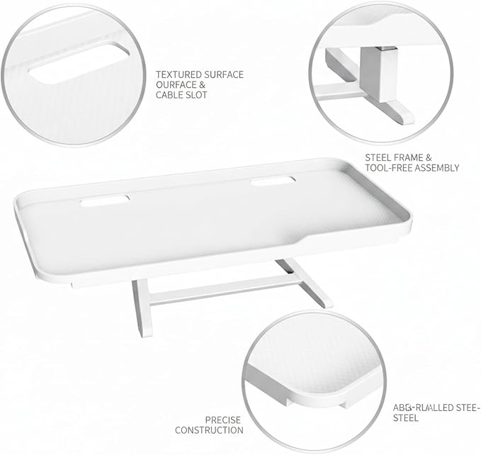 White Monitor Top Shelf with Cable Management, Steel Desk Organizer for Router and Modem, No-Drill Installation