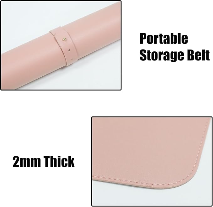 Large Double Sided Desk Mat 31.5" x 15.7" PU Leather Cork Mouse Pad | Large Pink Overlocked Edge Desk Pad Protector for Office Home Gaming Laptop Vanity, Overlocked with Matching Thread