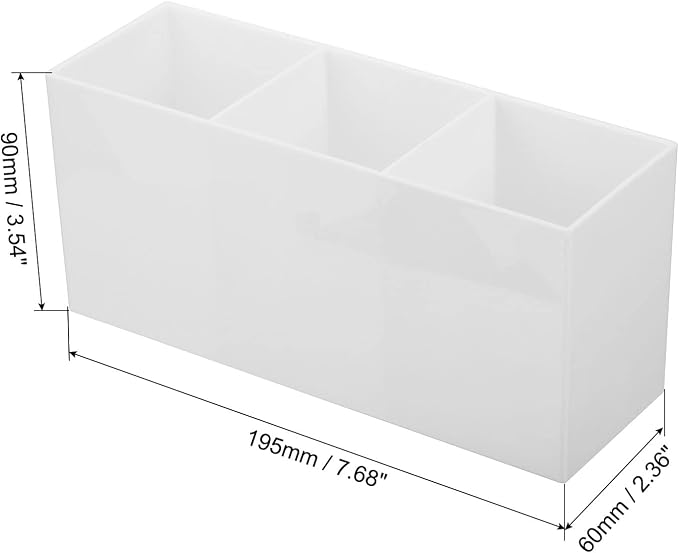 PATIKIL 3 Compartments Clear Acrylic Pen Holder, Pencil Holder Pen Organizer Pencil Cup Makeup Brush Holder Square for Countertop Desk, White