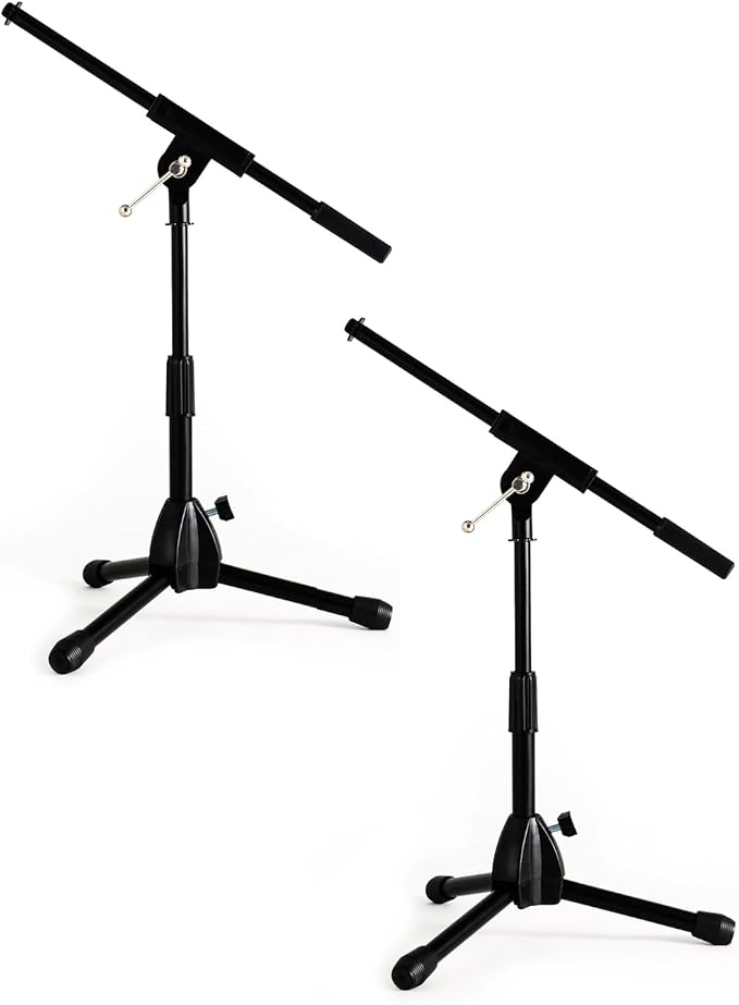 Stage Rocker Foldable Tripod Low-Profile Mic Boom Stand, 2 Pack - Height Extending from 9.6'' to 16.9'', w/Adjustable Telescoping Arm Up to 9'', Lightweight, Black, Powered by Hamilton(SR610121B-2PK)