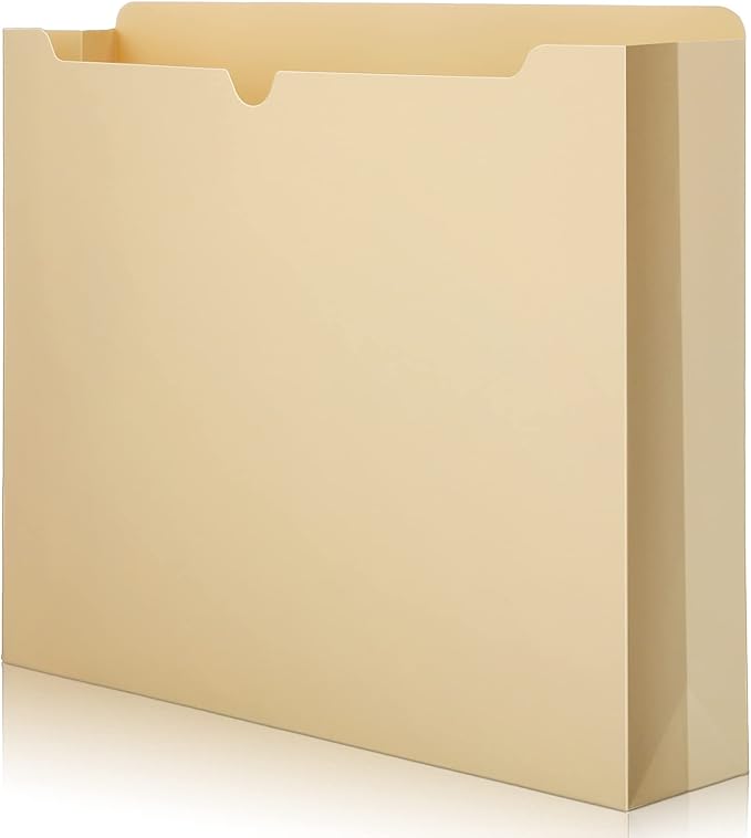 Zhehao 100 Pcs File Jackets Reinforced Straight Cut Tab Pocket Folders 2 Inch Expandable File Folder Expanding Paper Organizer with Tabs Expansion Pocket, Letter Size(Beige Color,Classic Style)
