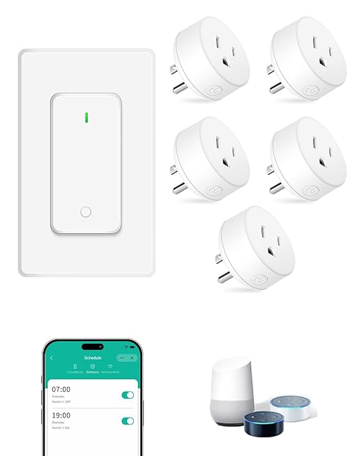 NineLeaf Smart Plug, WiFi Smart Plugs Work with Alexa and Google Home via Tuya, Wireless Outlet Timer with APP Remote Control, 2.4GHz Wi-Fi Only, No Hub Required, TUV FCC Listed (4 outlets+1 Switch)
