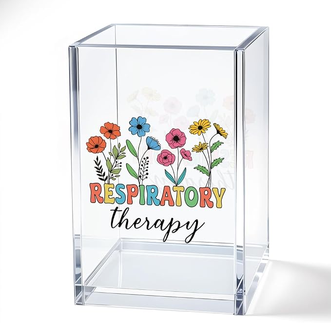 Respiratory Therapy Acrylic Cosmetic Pencil Pen Bookmark Storage Holder Cup Gifts for Women Men, Appreciation Thank You Gifts for Respiratory Therapy Birthday Gifts