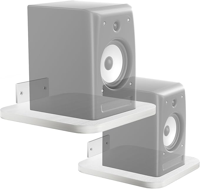 WALI Speaker Wall Mount, Heavy Duty Bookshelf Speaker Floating Wall Shelves, Surround Sound Speakers Stand for Living Room, Home Theater and Gaming Room, Holds up to 55 Lbs, (SWM302W), 1 Pair, White