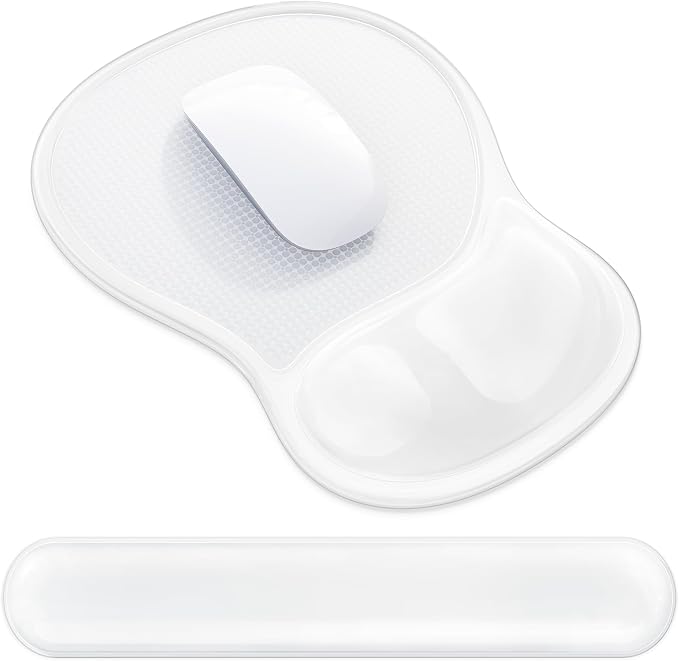AKIT Ergonomic Gel Mouse Pad and Keyboard Wrist Rest, Non-Slip, Clear | Gel Wrist Support for Typing Comfort Non-slip Base Fits Standard Keyboards and Mice Reduces Fatigue During Long Work Sessions