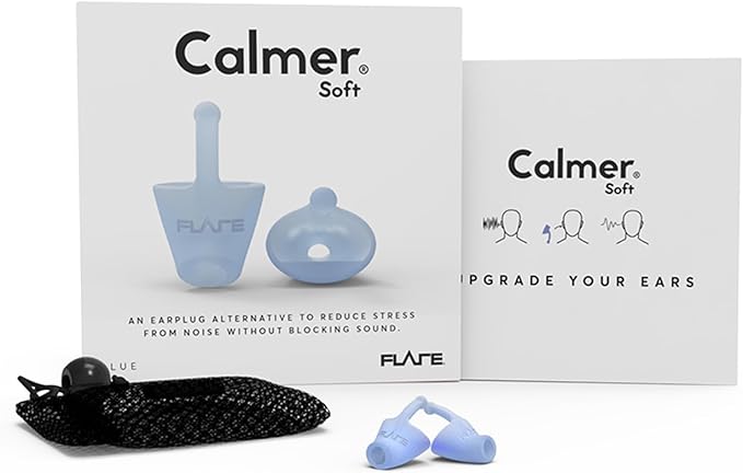 Flare Calmer | Ear Plugs Alternative | Daily Noise Relief | Sound Sensitivity | Stress Relief | No Muffling | Improve Wellbeing | Comfy, Reusable, Soft Silicone Earplugs | Soft Blue