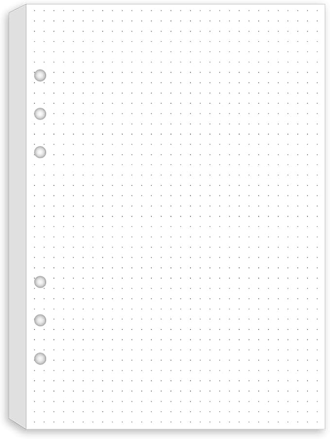 A5 Dotted Paper Refills - 6 Hole Punched, 100 Sheets/200 Pages Dot Grid Paper, Refills for Filofax Planner/Binders/Organizer, 100gsm, 5.8'' x 8.3''