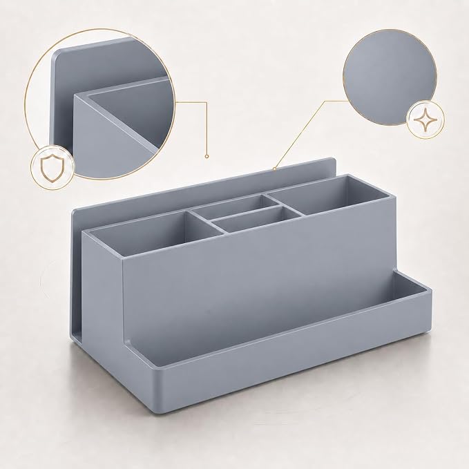 Acrimet Desktop Organizer - Multi Organizer Caddy Holder for Office, Home and School use (Plastic) (Silver Color) | Office Notebook, Briefcase, Pads & Accessories
