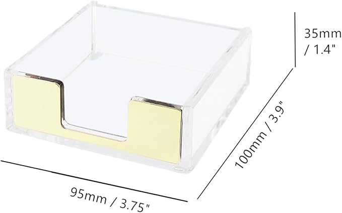 NatSumeBasics Gold Sticky Note Holder Clear Acrylic Yellow Post Note Pad Holders Memo Dispenser Case for Desk Office School Aesthetic Supplies Accessories (Pure Gold)