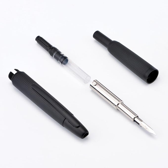 Jinhao 10 Press Fountain Pen with Box, Matt Black Chromium Retractable Fine Nib with Converter Set (Clip Version)