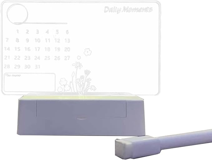 Clear Acrylic Desk Calendar LED Night Light with Stand Erasable Marker for Office Desk Memo Board To-do-list Board