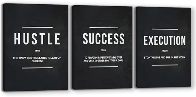 Inspirational Poster Print Success Wall Art Motivational Entrepreneur Goals Quotes Wall Decor Work Hard Picture Painting Decoration Artwork for Office Bedroom Living Room 16inch x24inch x3pieces