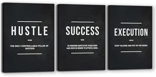 Inspirational Poster Print Success Wall Art Motivational Entrepreneur Goals Quotes Wall Decor Work Hard Picture Painting Decoration Artwork for Office Bedroom Living Room 16inch x24inch x3pieces