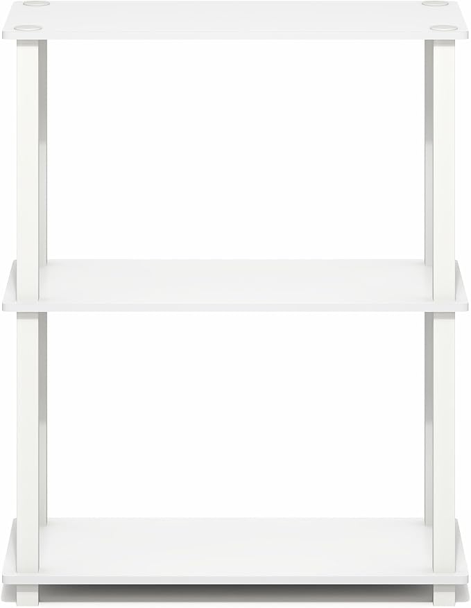Furinno Turn-S-Tube Storage Shelves, 3-Tier Book Shelf, Corner Shelf, Toolless Open Frame Standing Shelves, for Organization and Storage, Living Room, Garage, Home Office, White