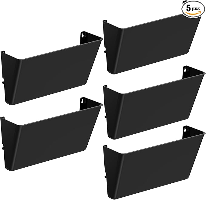 Gawerk Clear Acrylic Single Pocket, Plastic Hanging Wall Mount File Holder for Office Home (Black, 5 Pack)