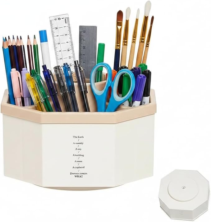 Jekelife 360 Degree Rotating Pen Holder,5-Compartment Desk Organizer,Pink | Compact 5-compartment pen organizer rotates smoothly to store writing tools, craft supplies and small desk accessories.