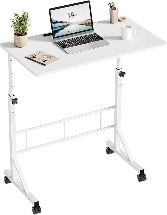 Simple Deluxe 31.5" Adjustable Height Mobile Desk with Locking Wheels & Pin-Lock – Height-Adjustable Standing Desk– Heavy-Duty Portable Workstation for Small Spaces & Home Office – White