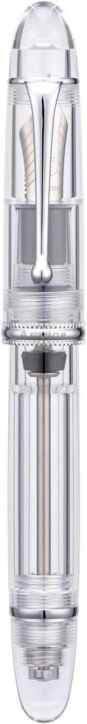 Asvine V800 Fountain Pen - Vacuum Filling System with Large Ink Capacity - Smooth Number 8 Medium Nib with Gift Case and Wrench - Clear Silver Acrylic