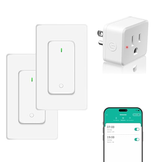 NineLeaf Slim WiFi Smart Plug w Switch, Remote App Control, 15A/1500W, Compatible with Alexa/Google Home via Tuya, Compact Design Control Anywhere,Timer/Schedule, TUV FCC, 2.4G Only(2Remotes 1Plug)