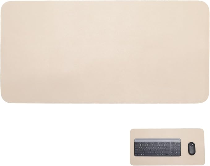 PU Leather Keyboard Mouse Pad 12x24 Inch Non-Slip Desk Protector Mat for Vanity Makeup Laptop, Light Apricot