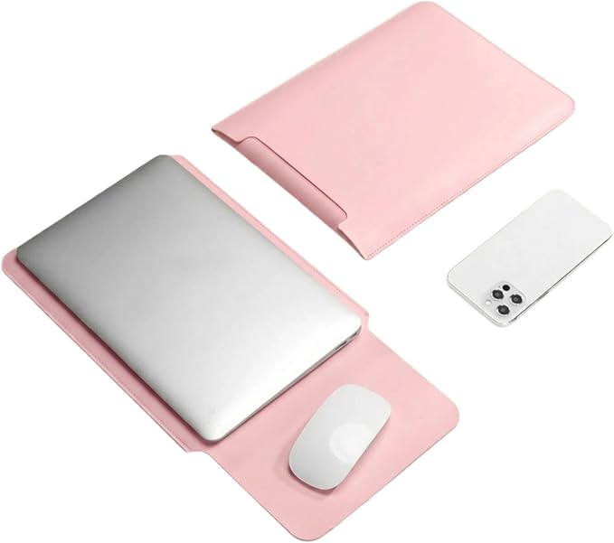 MacBook Air 14 inch Sleeve, PU Leather Laptop Sleeve Case Compatible with MacBook Air M5 M4 M3 M2 M1/MacBook Pro 13/MacBook Neo A18 2018-2026,Slim Protective Computer Sleeve Bag for Women, Pink