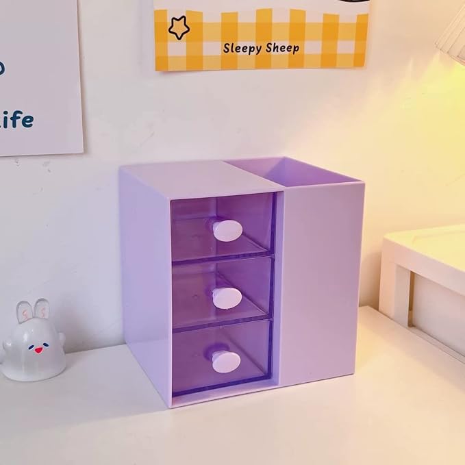 Pen Holder Pencil Cup Holder Desk Organizer Office Stationery Supplies Organizers, 4 Compartments Desk Office and School (Purple)