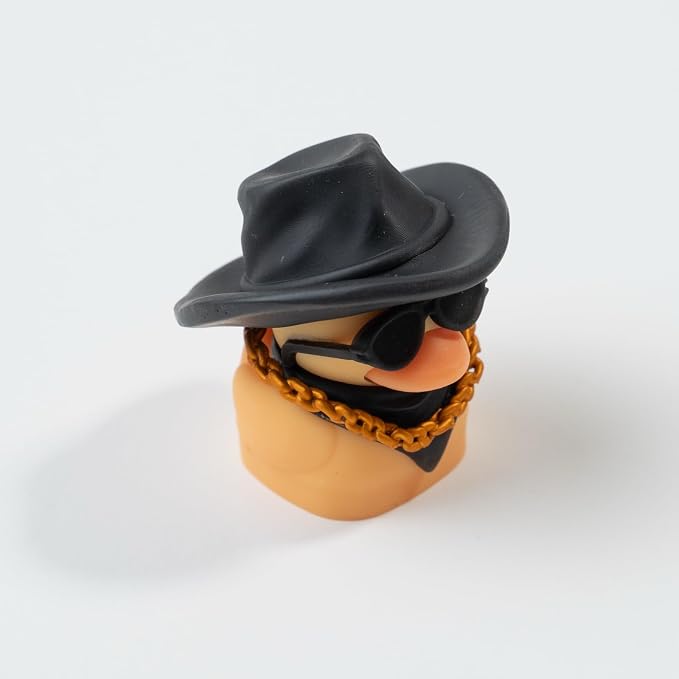 1U Handmade Resin Cowboy Duck Keycap - Cute Duck with Sunglasses Cowboy Hat Scarf, Compatible with MX Switch Mechanical Keyboards