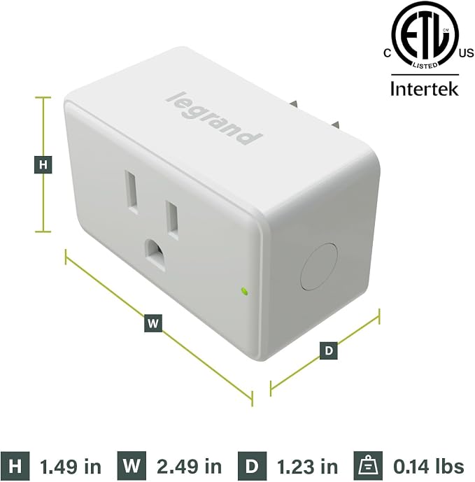 Legrand Radiant® Wi-Fi Matter Smart Plug Matter Hub Required 15A, Easy Setup, Enhanced Compatibility with Apple HomeKit, Google Home, Alexa & SmartThings, Easy Wi-Fi Connectivity w/ Matter (2 Pack)