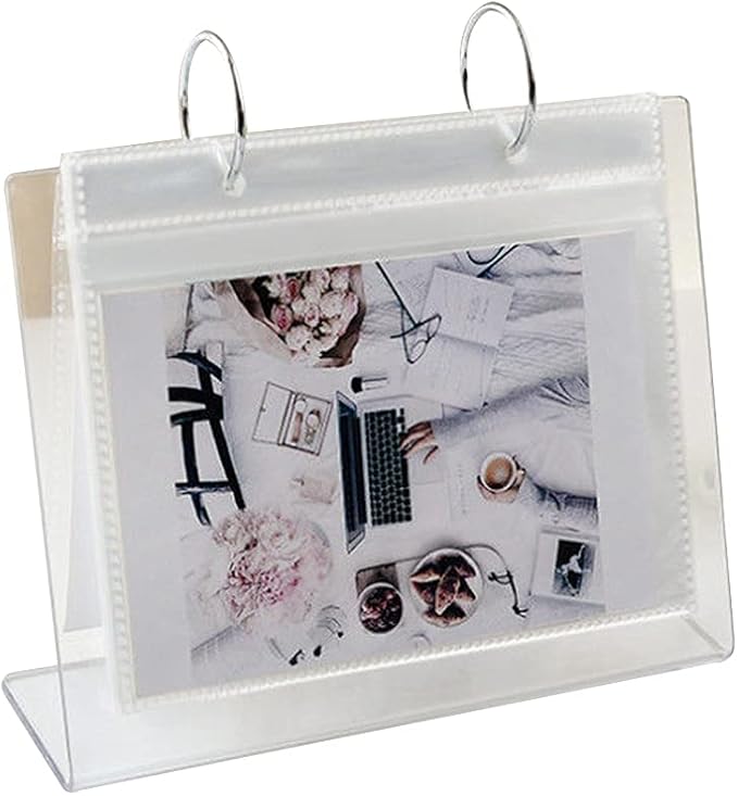 Tabletop Flip Photo Frame Photo Album 68 Pockets Desk Calendar Album Poster Frame for Displaying Photos Postcards, Acrylic Desk Ornaments (5.19x3.50in)