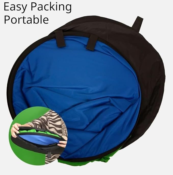 Portable Collapsible Webcam Backdrop With Package Bag, Attaches to Chair, Easy Setup, Wrinkle-Resistant Fabric, Perfect for Zoom Webex Teams TikTok, Background Green Blue Screen D59''