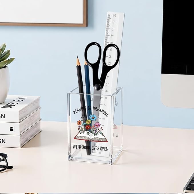 A Well Read Woman Is A Dangerous Creature Acrylic Cosmetic Pencil Pen Holder, Funny Literary Pen Organizer for Desk, Office Desk Accessories for Librarian, Bookish Gifts for Book Lover Teacher