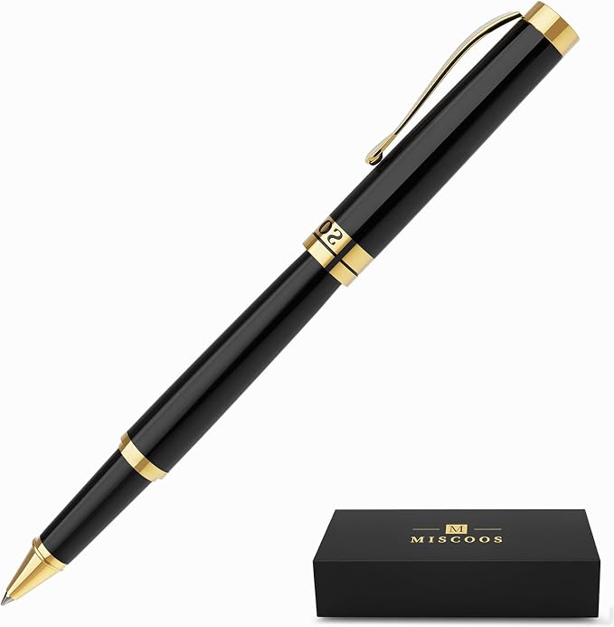 Luxury Rollerball Pens Smooth Writing Miscoos Nice Pens for Men & Women Gift Pen Set for Executive Office,Professional,Graduation Fancy Pens with 1 Black Ink Refills (Black2)