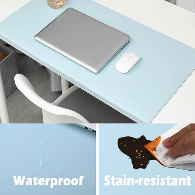 Leather Desk Mat with Stitched Edges & Edge Protection, Non-Slip Large Office Desk Mouse Pad for Work Game Typing, Waterproof Writing Table Extended Protector (Grey,31.5"x19.7")