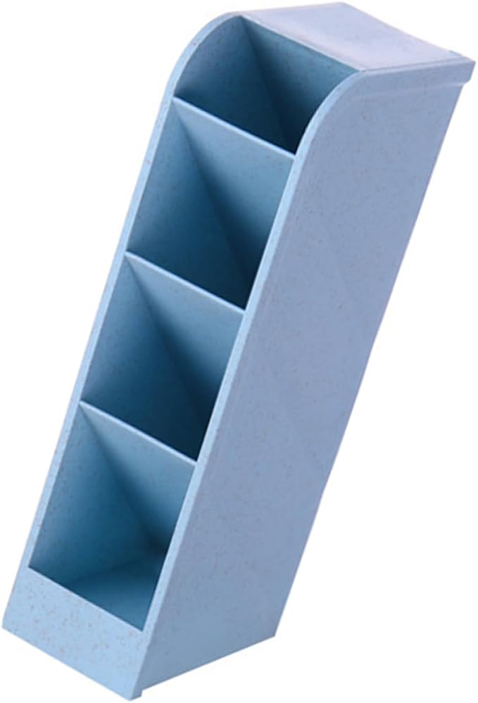 4-Grid Vertical Desk Organizer, Plastic Pen Holder | Pencils & Markers & Pens | Multifunctional Stationery Caddy | School Home Office(Blue)